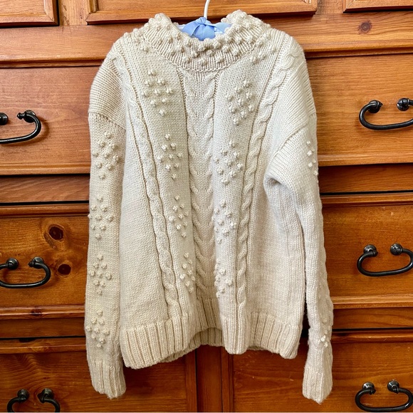 Vintage hand knit popcorn fisherman sweater - Picture 2 of 6